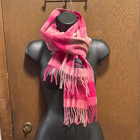 Bright Pink Plaid Wool Scarf with Fringe - Picture 1 of 2